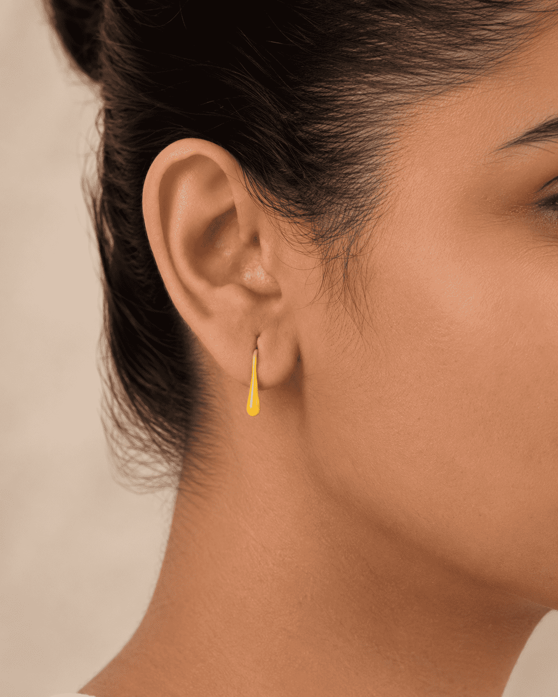 The Sunny Lemon Mini Huggies — Gold Plated Sunbeam Drop Huggie Earrings by House of Zena, front view