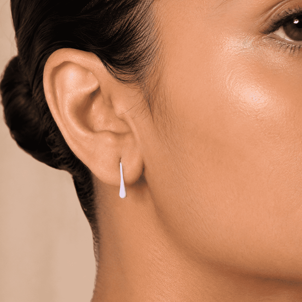 The Wild Lavender Mini Huggies — Gold Plated Lilac Drop Huggie Earrings by House of Zena, front view — Anti-Tarnish Waterproof Jewellery | House of Zena