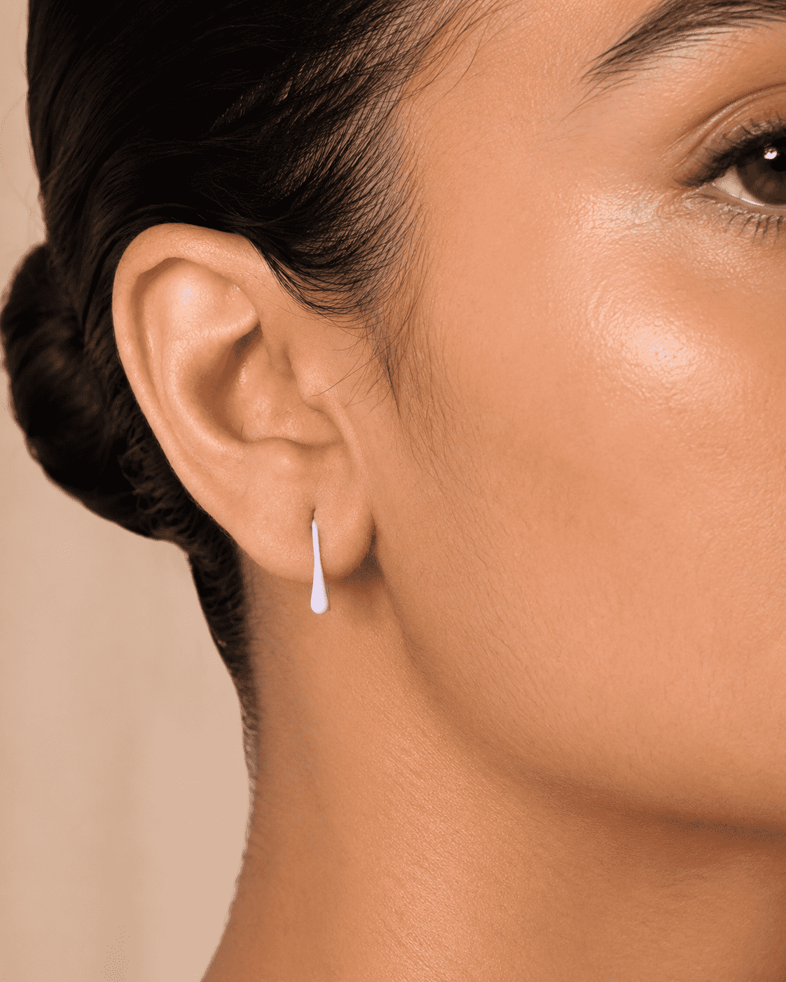 The Wild Lavender Mini Huggies — Gold Plated Lilac Drop Huggie Earrings by House of Zena, front view