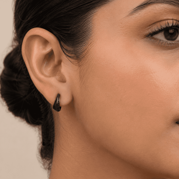 The Tuxedo Edge Hoops — Gold Plated Edge Hoop Earrings by House of Zena, front view — Anti-Tarnish Waterproof Jewellery | House of Zena