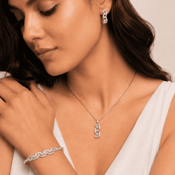 The "Boardroom Boss" 3-Piece Power Set — Silver-Tone Link 3-Piece Jewellery Set by House of Zena, front view — Anti-Tarnish Waterproof Jewellery | House of Zena
