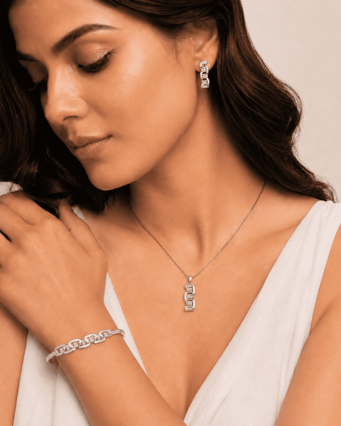 The "Boardroom Boss" 3-Piece Power Set — Silver-Tone Link 3-Piece Jewellery Set by House of Zena, front view