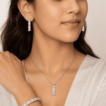 The "Out of Office" 3-Piece Power Set — Silver-Tone Grid 3-Piece Jewellery Set by House of Zena, front view