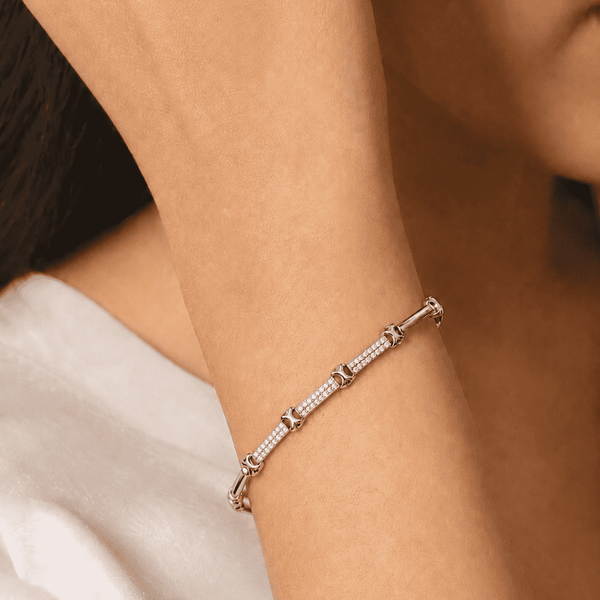 The Café Au Lait Puff Link — Silver-Tone Link Bracelet by House of Zena, front view — Anti-Tarnish Waterproof Jewellery | House of Zena