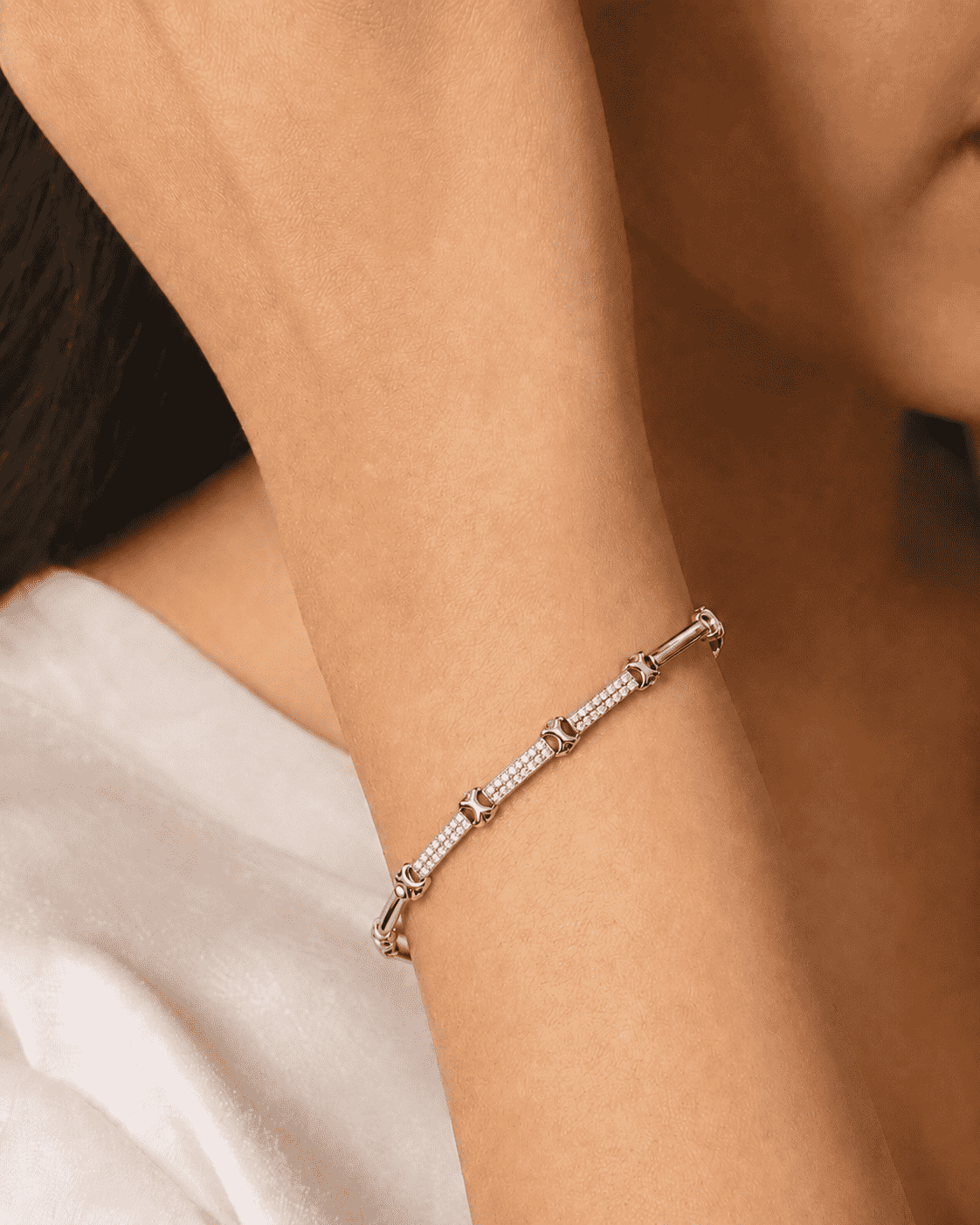 The Café Au Lait Puff Link — Silver-Tone Link Bracelet by House of Zena, front view