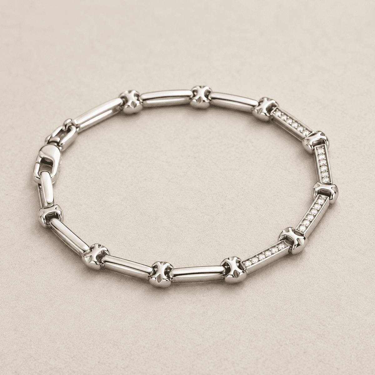 The Café Au Lait Puff Link — Silver-Tone Link Bracelet by House of Zena, styled on model