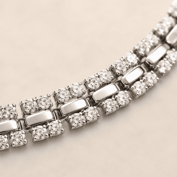 The Met Gala Tennis Bracelet — Gold Plated Tennis Bracelet by House of Zena, styled on model — Anti-Tarnish Waterproof Jewellery | House of Zena