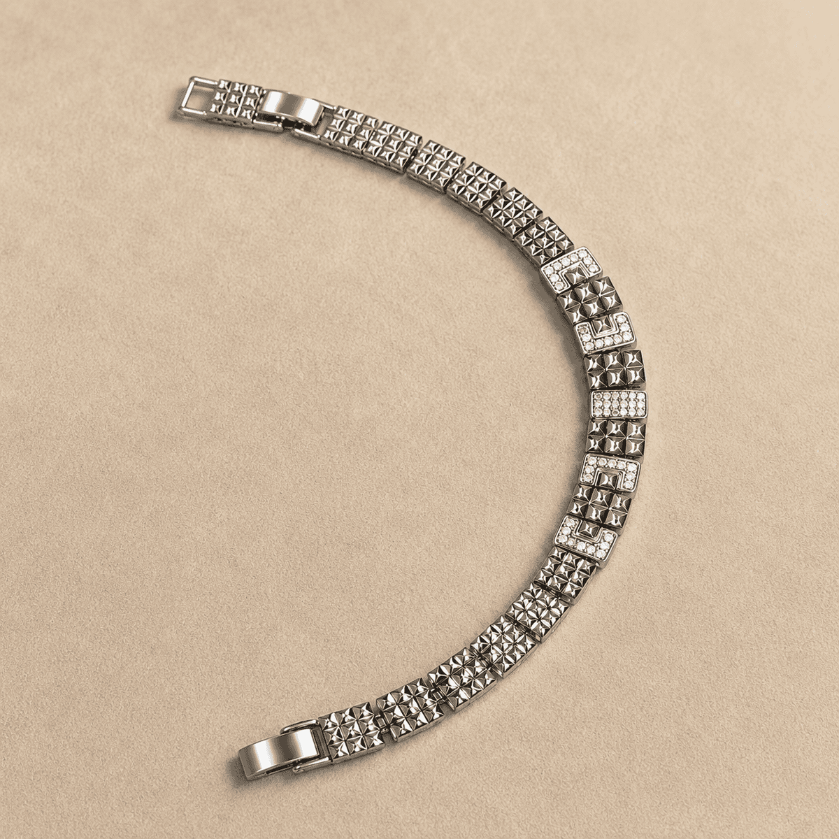 The Milanese Woven Grid Chain — Silver-Tone Grid Bracelet by House of Zena, close-up detail