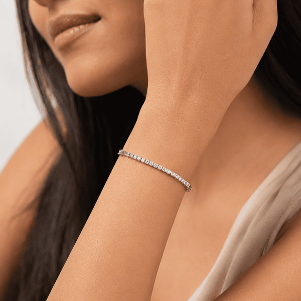 The "Skinny Dip" Tennis Bracelet — Silver-Tone Line Tennis Bracelet by House of Zena, front view — Anti-Tarnish Waterproof Jewellery | House of Zena