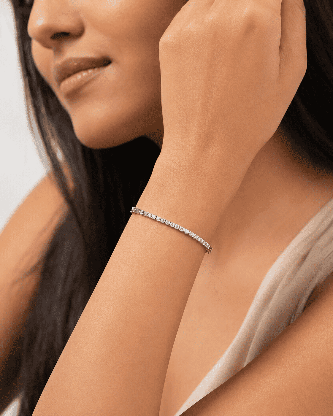 The "Skinny Dip" Tennis Bracelet — Silver-Tone Line Tennis Bracelet by House of Zena, front view