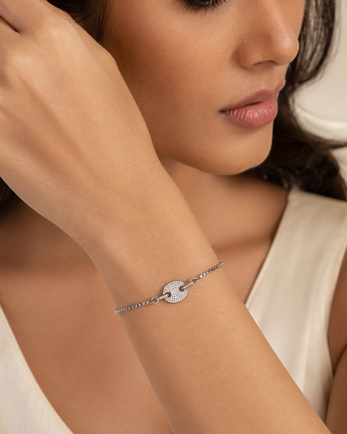 The Stargazer Halo Chain — Silver-Tone Halo Bracelet by House of Zena, front view — Anti-Tarnish Waterproof Jewellery | House of Zena
