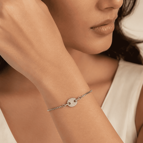The Stargazer Halo Chain — Silver-Tone Halo Bracelet by House of Zena, front view — Anti-Tarnish Waterproof Jewellery | House of Zena