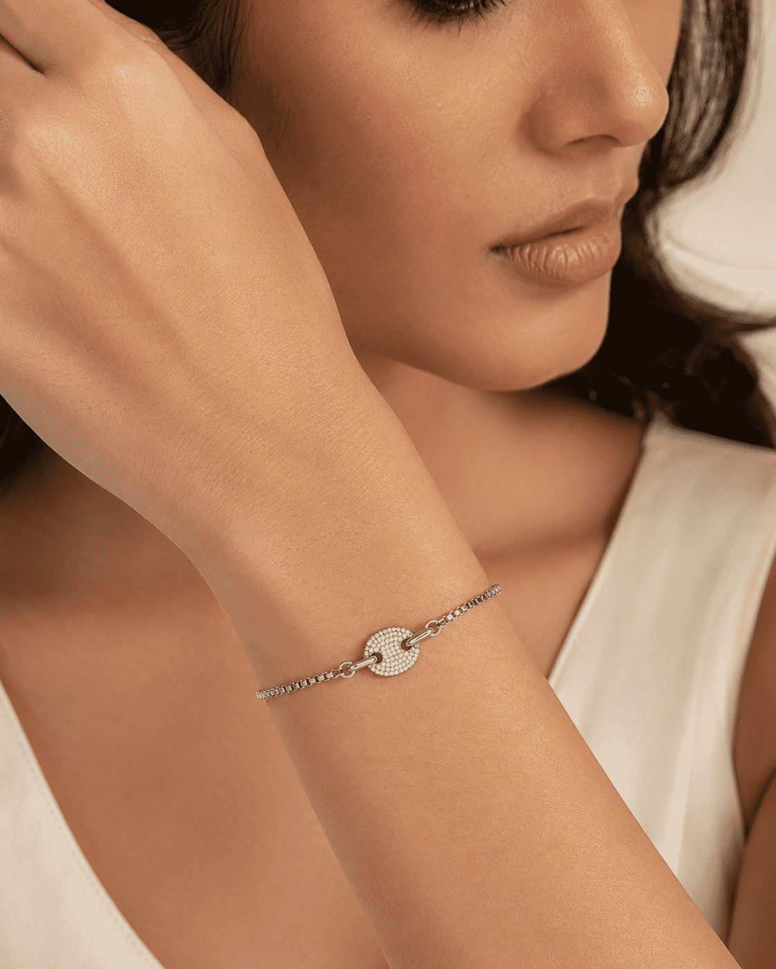 The Stargazer Halo Chain — Silver-Tone Halo Bracelet by House of Zena, front view