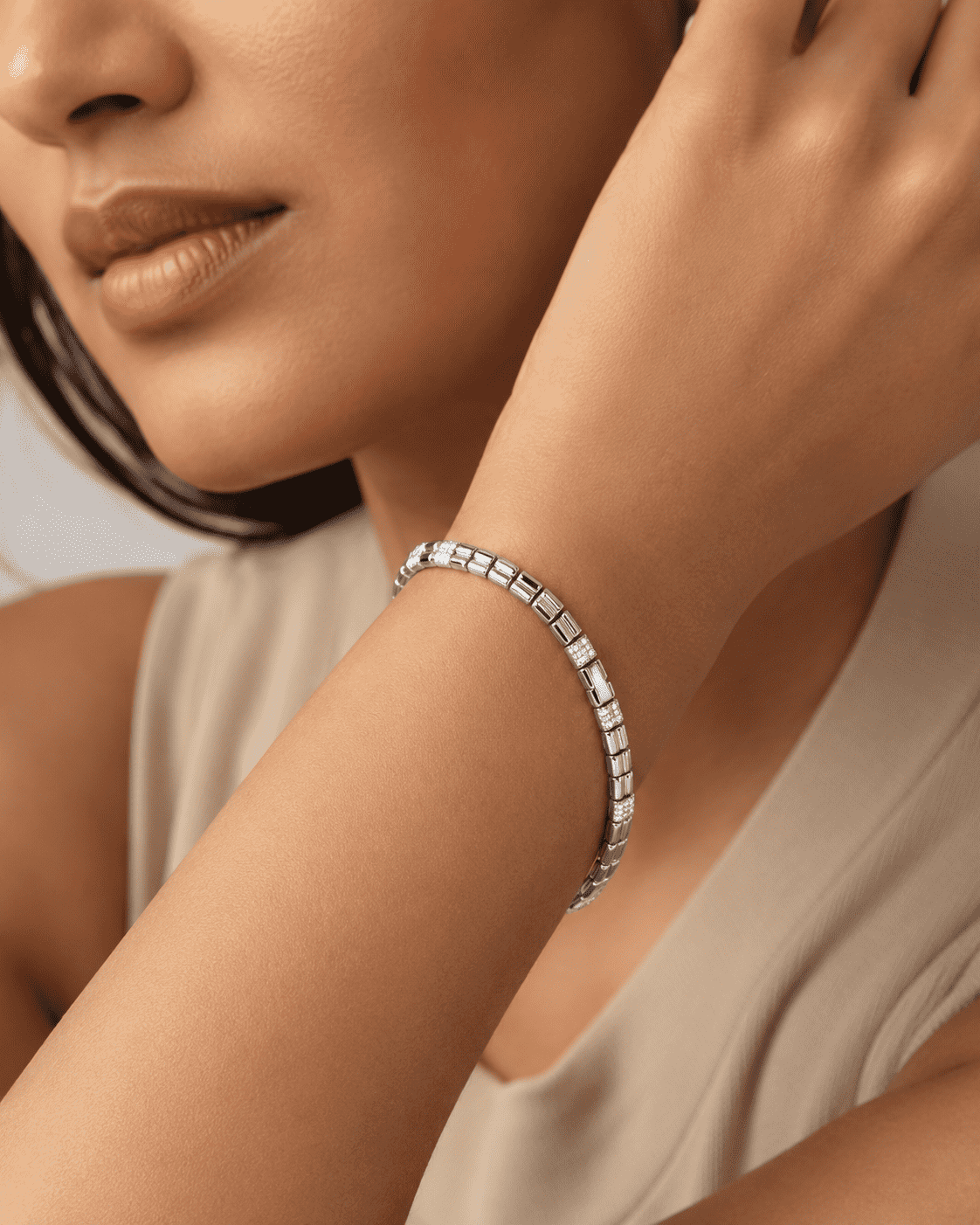 The Boardroom Siren Grid Chain — Gold Plated Grid Bracelet by House of Zena, front view