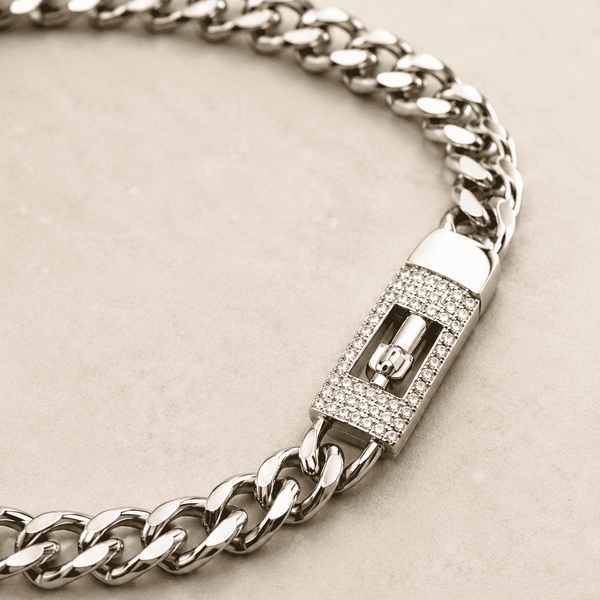 The Secret Keeper Padlock Chain — Gold Plated Lockline Cuban Bracelet by House of Zena, styled on model — Anti-Tarnish Waterproof Jewellery | House of Zena