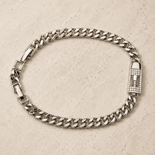 The Secret Keeper Padlock Chain — Gold Plated Lockline Cuban Bracelet by House of Zena, side angle