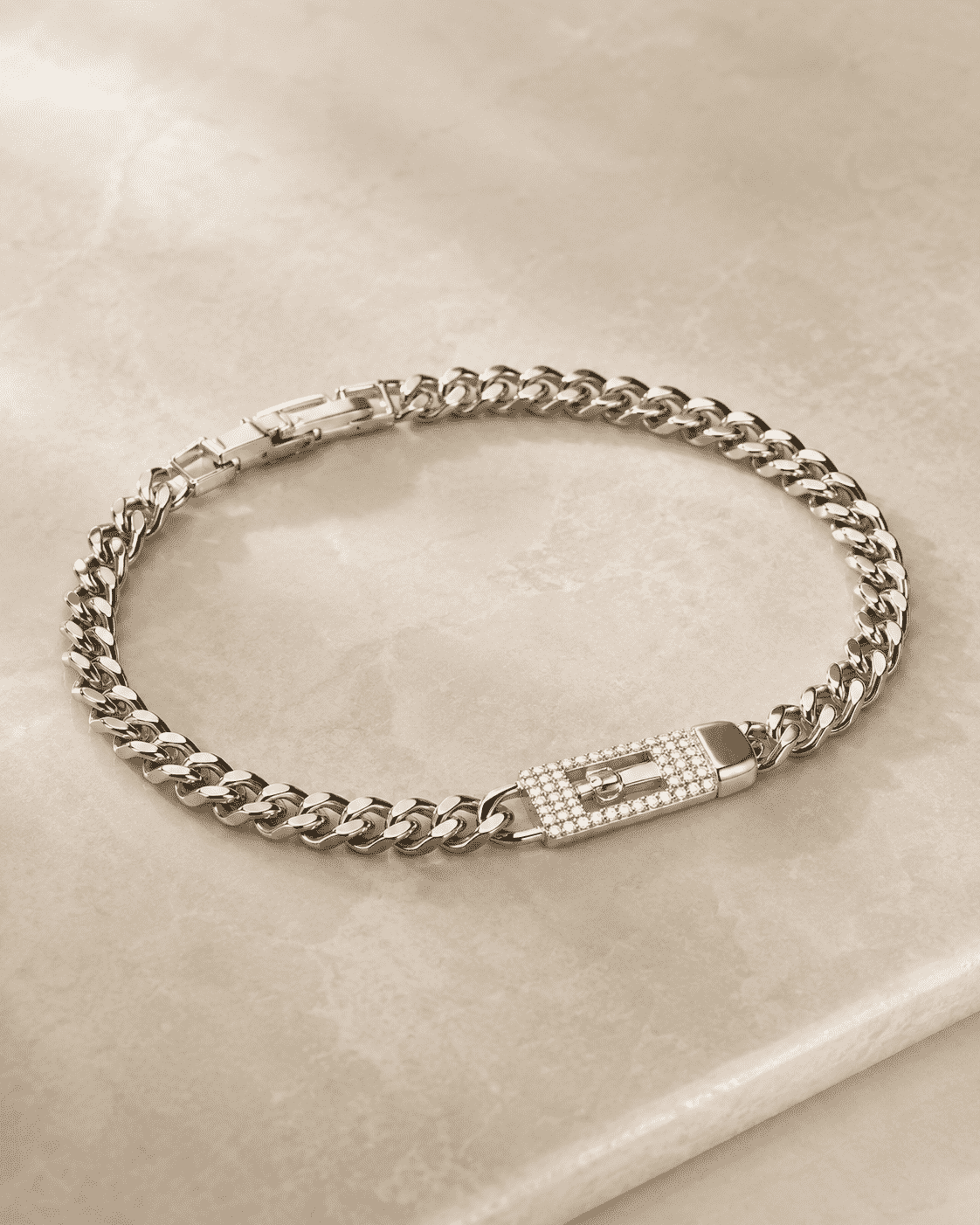The Secret Keeper Padlock Chain — Gold Plated Lockline Cuban Bracelet by House of Zena, close-up detail