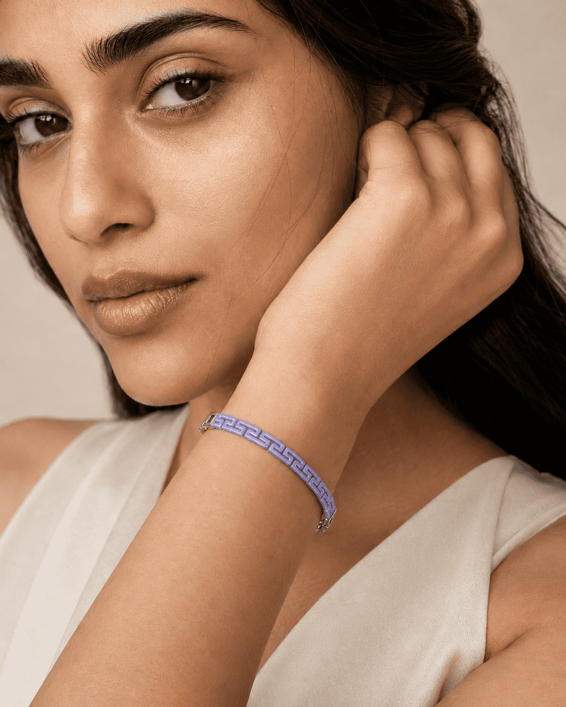 The Mykonos Blue Maze Cuff — Silver-Tone Pop Bracelet by House of Zena, texture detail