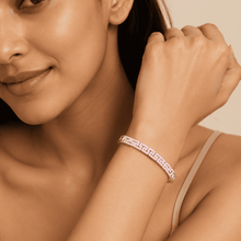 The Mykonos Blue Maze Cuff — Silver-Tone Pop Bracelet by House of Zena, front view