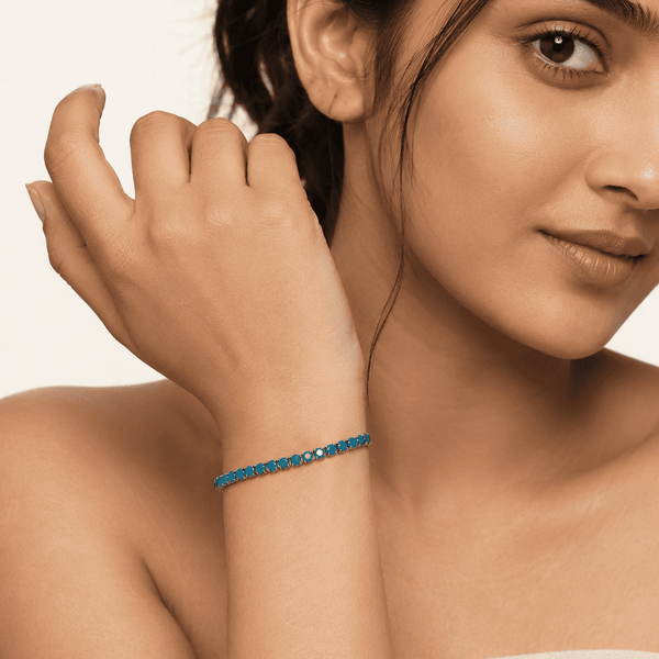 The Swimming Pool Tennis Bracelet — Silver-Tone Tennis Bracelet by House of Zena, front view — Anti-Tarnish Waterproof Jewellery | House of Zena