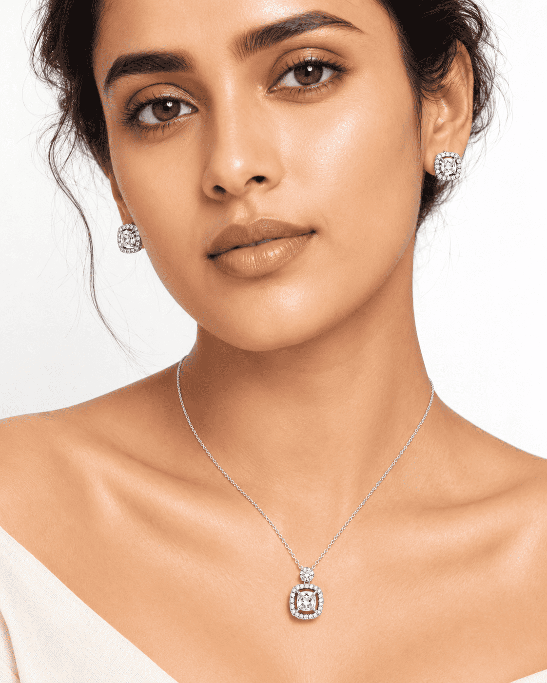 The Sunny Side Up Solitaire Set — Gold Plated Halo Pendant Set by House of Zena, front view