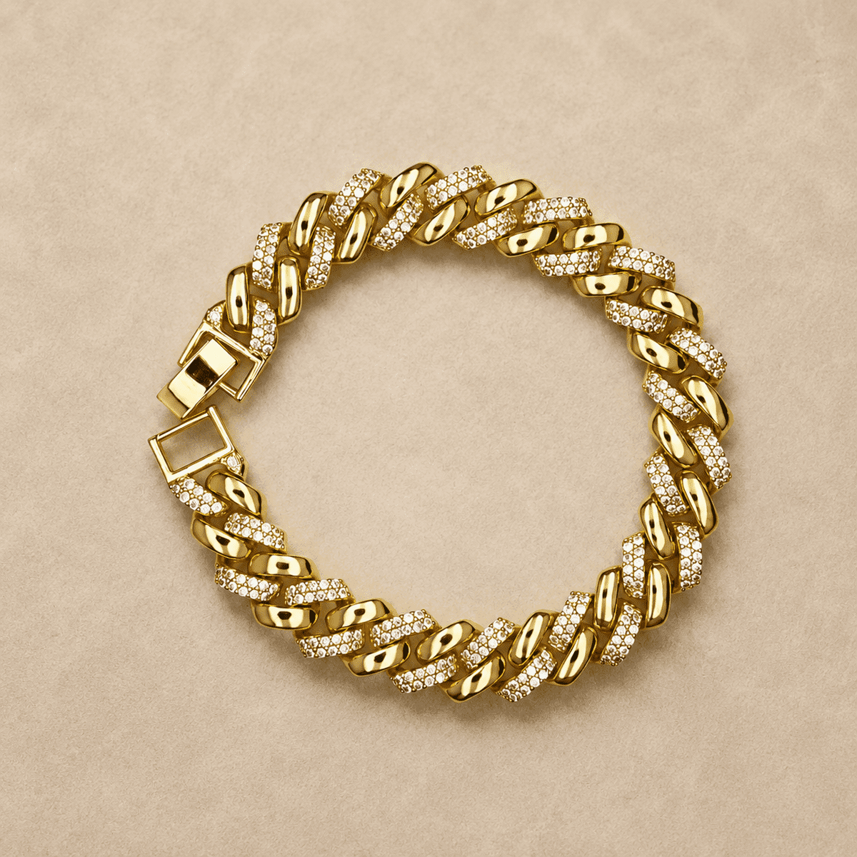 The "Main Character" Cuban Chain — Gold Plated Main Pavé Cuban Bracelet by House of Zena, side angle
