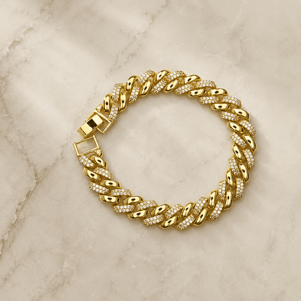 The "Main Character" Cuban Chain — Gold Plated Main Pavé Cuban Bracelet by House of Zena, close-up detail