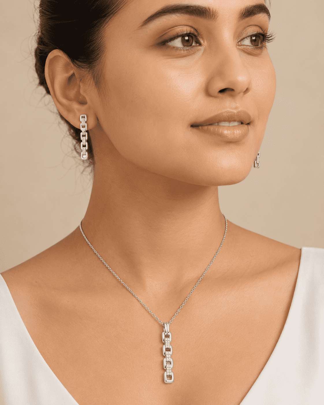The 9-to-5 Office Chic Set — Gold Plated Link Pendant Set by House of Zena, front view