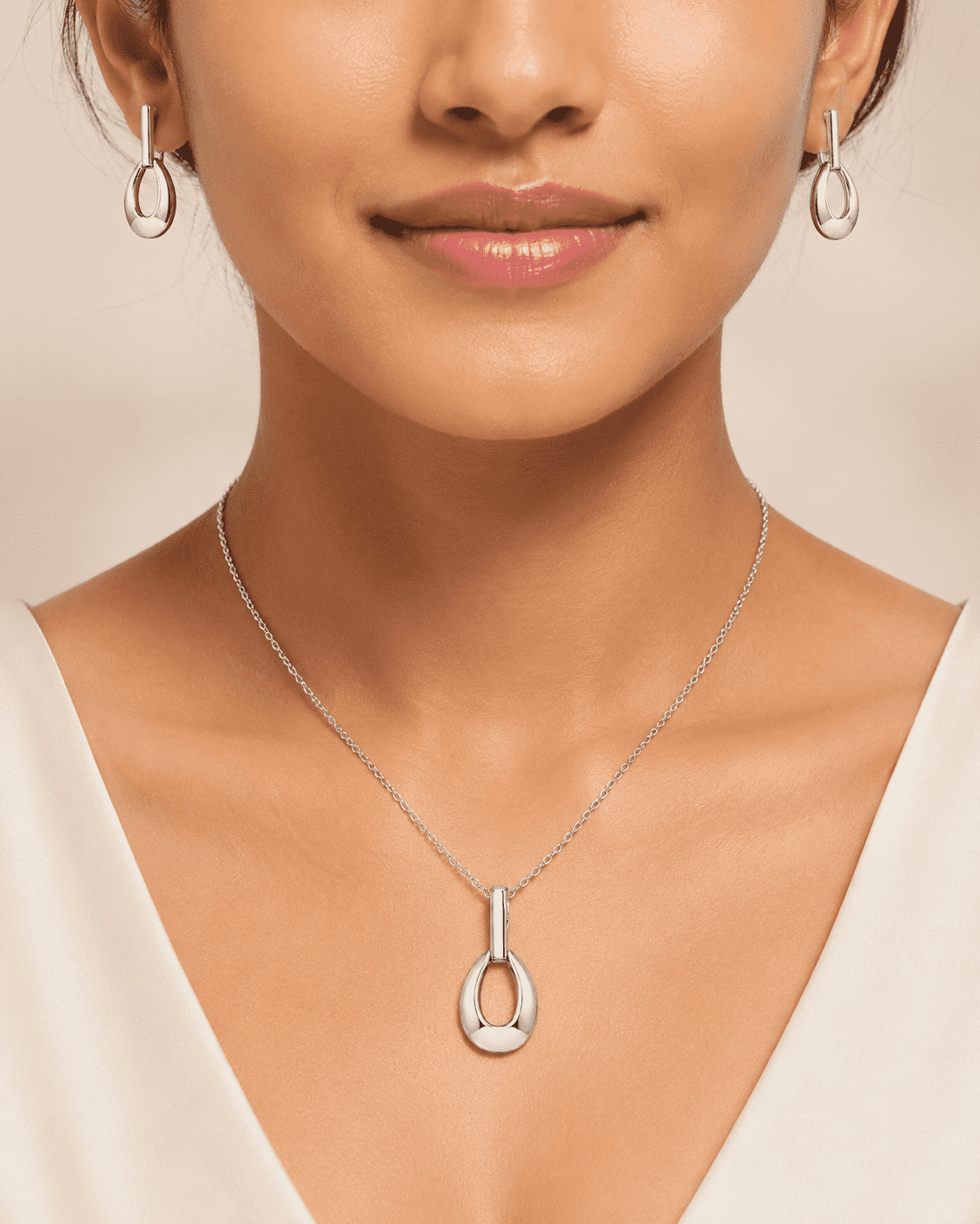 The Happy Tears Solitaire Set — Gold Plated Évara Drop Pendant Set by House of Zena, front view
