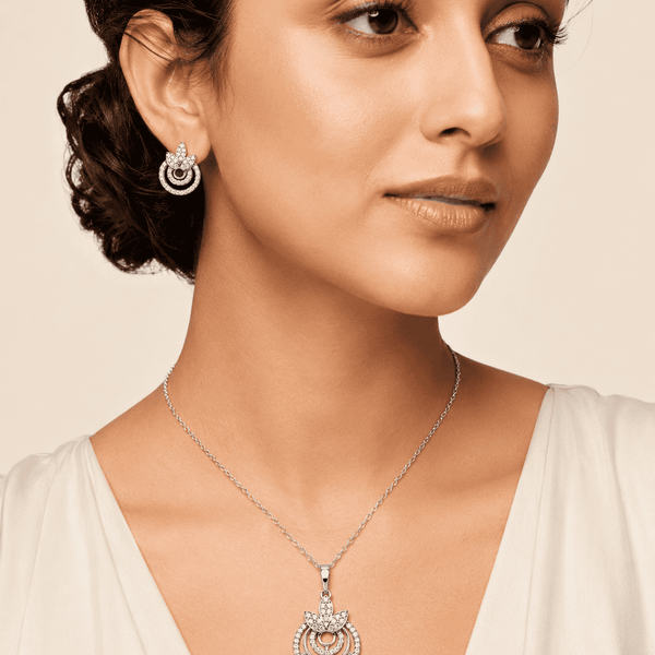 The Sweet Jasmine Garden Set — Gold Plated Bloom Pendant Set by House of Zena, front view — Anti-Tarnish Waterproof Jewellery | House of Zena