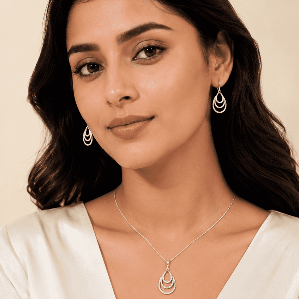 The Champagne Tower Cascade Set — Gold Plated Avelisse Cascade Pendant Set by House of Zena, front view — Anti-Tarnish Waterproof Jewellery | House of Zena