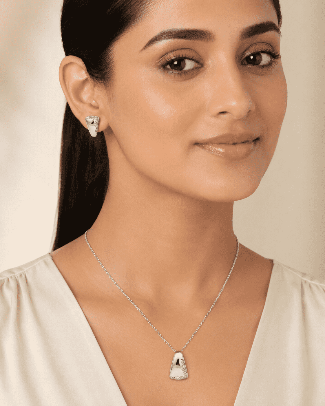 The Modernist Frame Solitaire Set — Gold Plated Modernist Edge Pendant Set by House of Zena, front view
