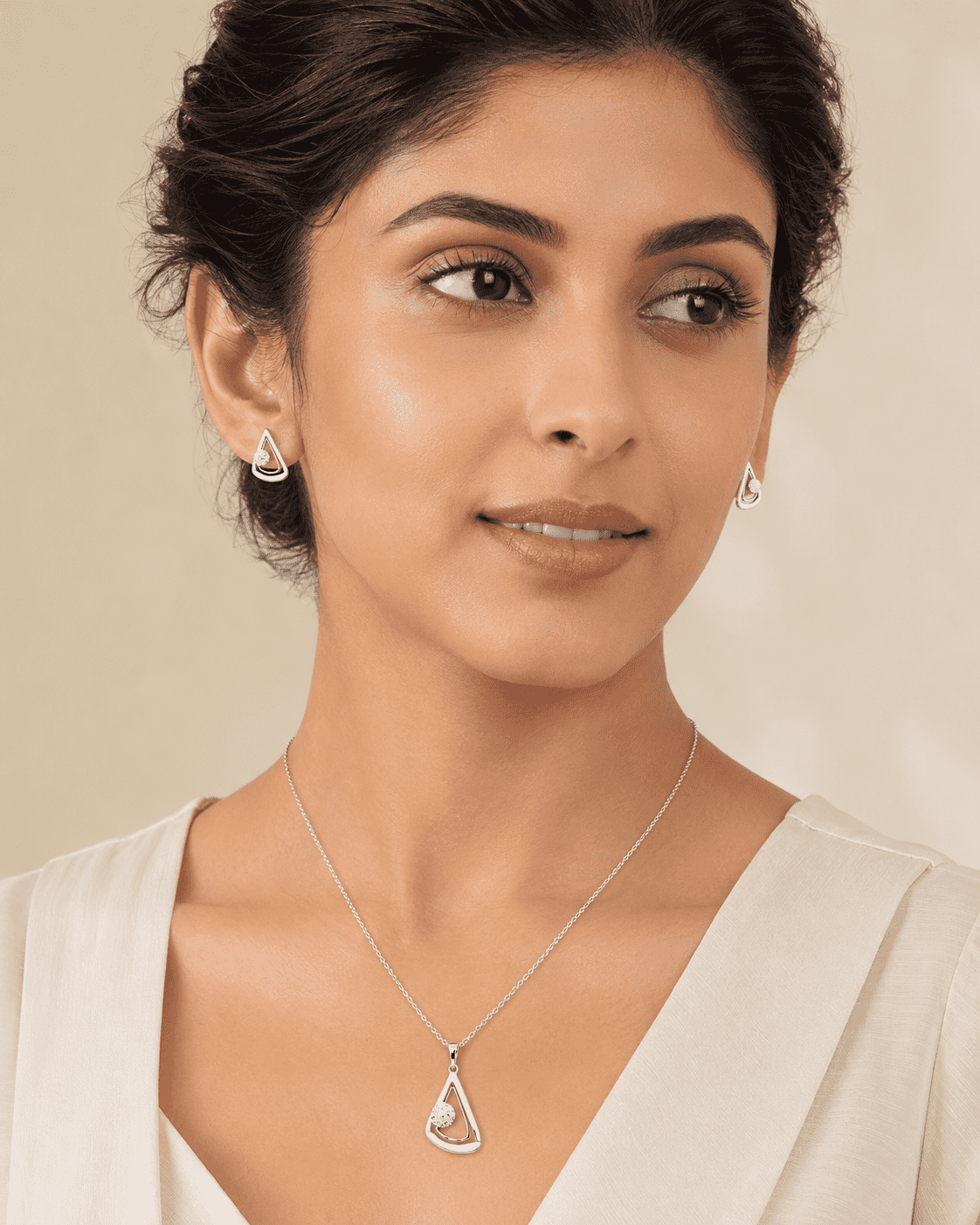 The "I Woke Up Like This" Set — Silver-Tone Drop Pendant Set by House of Zena, front view