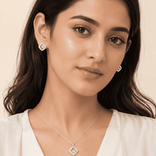 The Sugar Cube Solitaire Set — Gold Plated Square Pendant Set by House of Zena, front view