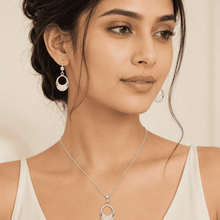 The Almond Truffle Solitaire Set — Silver-Tone Oval Pendant Set by House of Zena, front view