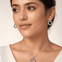 The Black Truffle Midnight Set — Silver-Tone Halo Pendant Set by House of Zena, front view