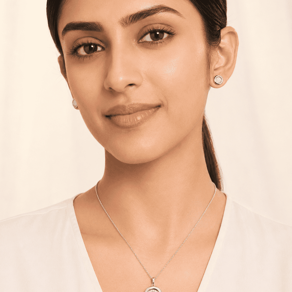 The Mooncake Pearl Glow Set — Silver-Tone Glow Pendant Set by House of Zena, front view — Anti-Tarnish Waterproof Jewellery | House of Zena