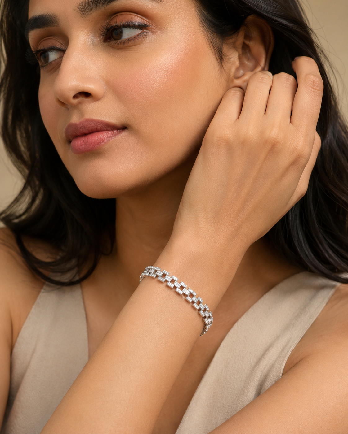 The 9-to-5 Paperclip Chain (Silver) — Silver-Tone Noiré Link Bracelet by House of Zena, front view — Anti-Tarnish Waterproof Jewellery | House of Zena