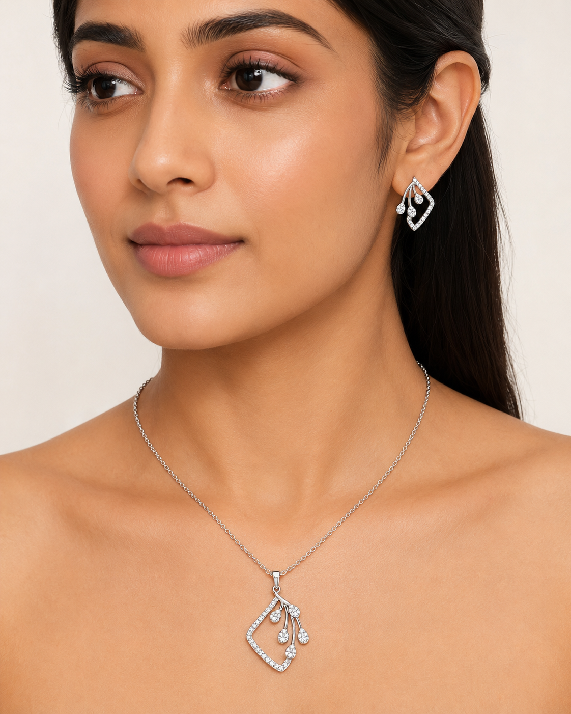 The Morning Dewdrop Set — Silver-Tone Dewdrop Elegance Pendant Set by House of Zena, front view — Anti-Tarnish Waterproof Jewellery | House of Zena