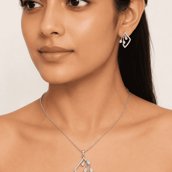 The Morning Dewdrop Set — Silver-Tone Dewdrop Elegance Pendant Set by House of Zena, front view — Anti-Tarnish Waterproof Jewellery | House of Zena