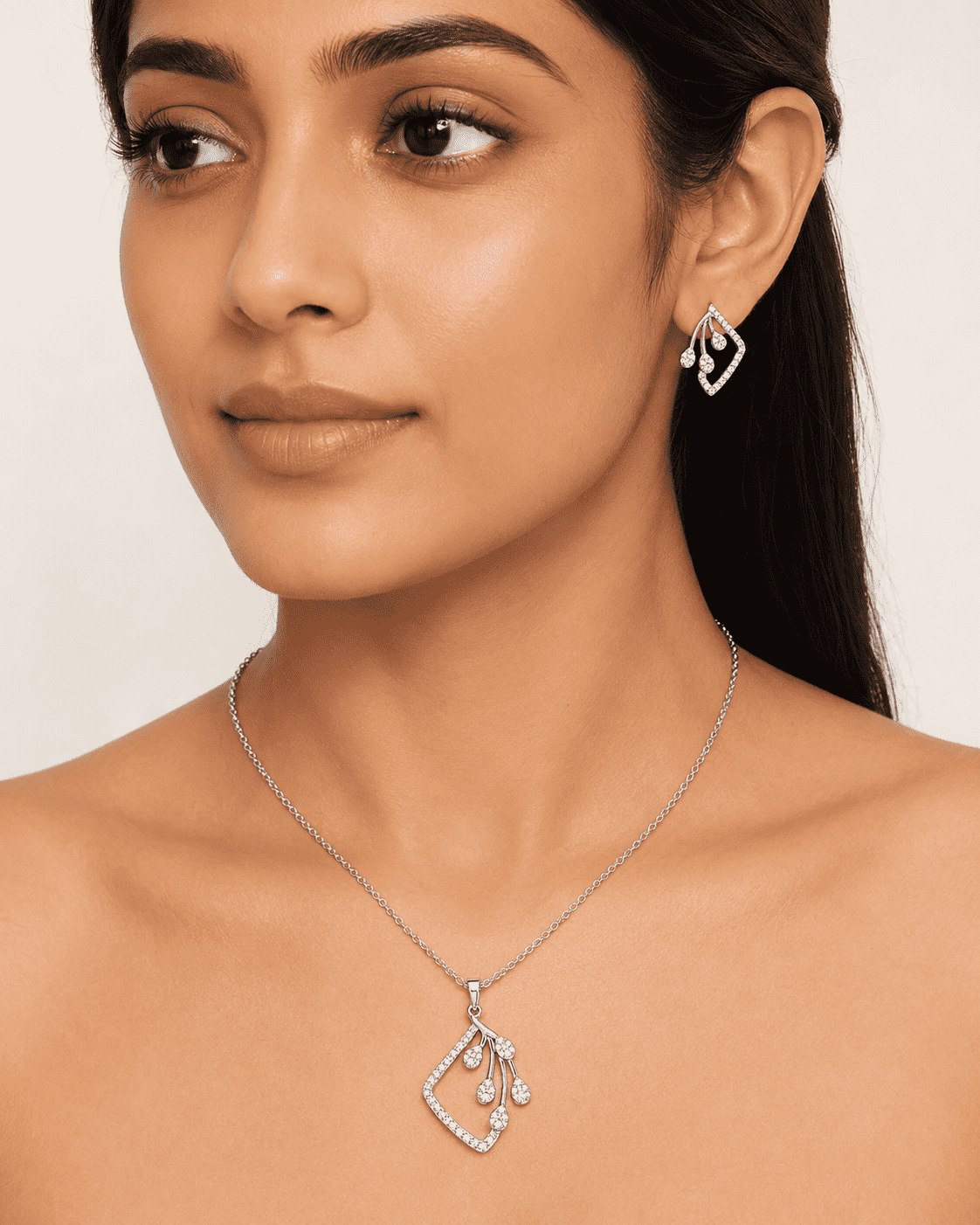 The Morning Dewdrop Set — Silver-Tone Dewdrop Elegance Pendant Set by House of Zena, front view