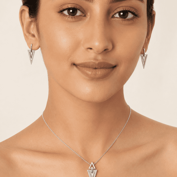 The Old Money Emerald-Cut Set — Gold Plated Edge Pendant Set by House of Zena, front view — Anti-Tarnish Waterproof Jewellery | House of Zena