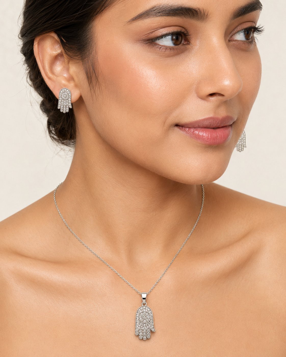 The "Holy Grail" Protection Set — Gold Plated Hamsa Pendant Set by House of Zena, front view — Anti-Tarnish Waterproof Jewellery | House of Zena