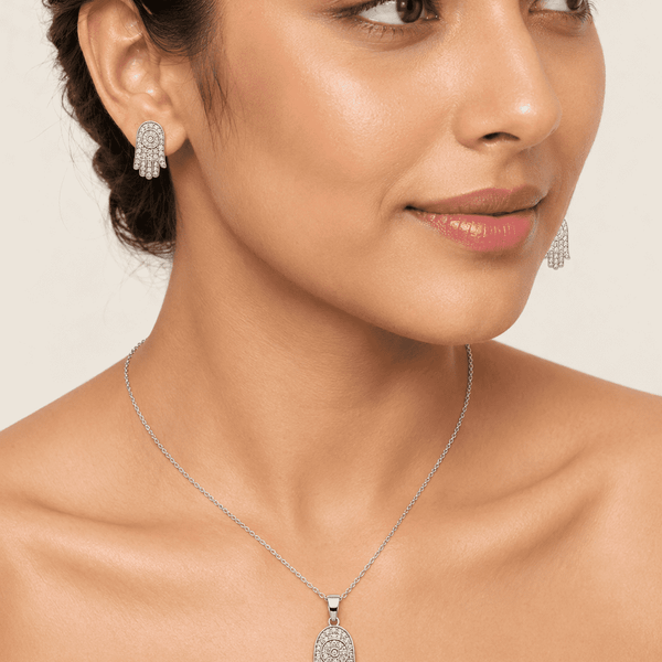 The "Holy Grail" Protection Set — Gold Plated Hamsa Pendant Set by House of Zena, front view — Anti-Tarnish Waterproof Jewellery | House of Zena