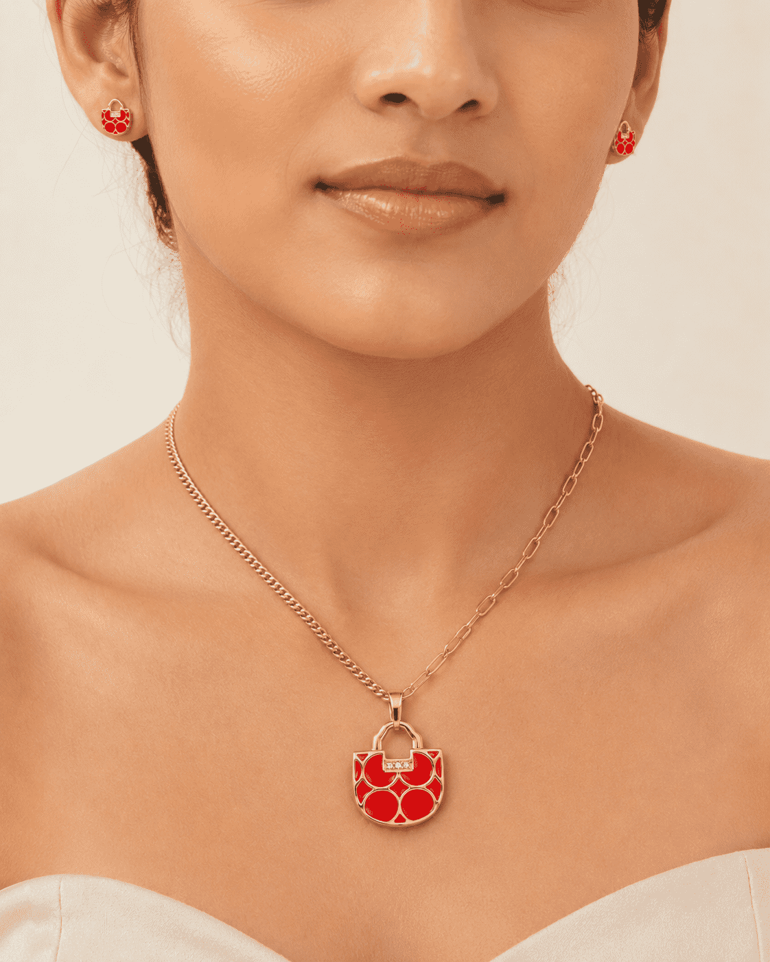 The Red Velvet Romance Set — Gold Plated Luxe Charm Pendant Set by House of Zena, front view