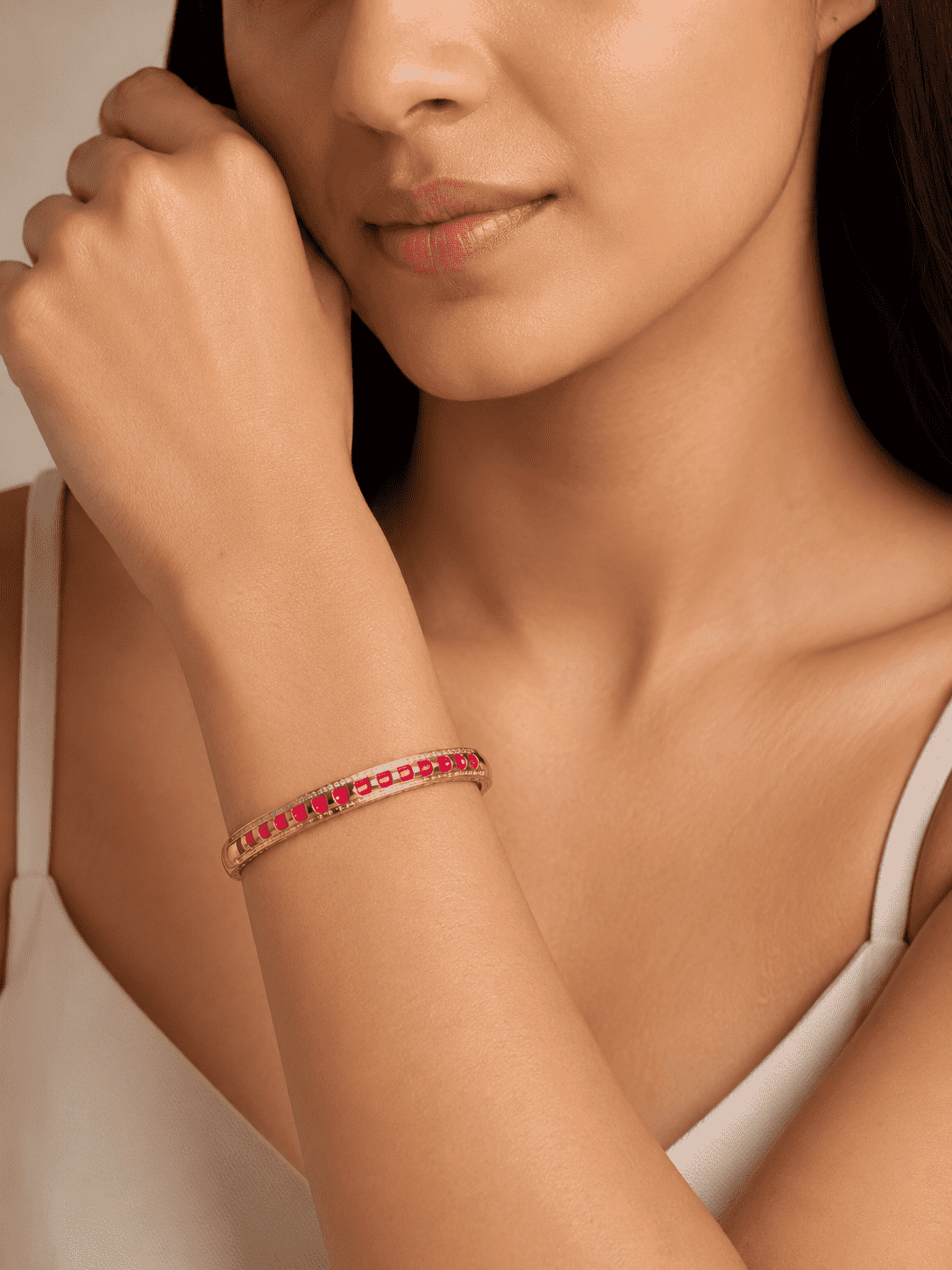 The Cherry Syrup Line Bangle — Gold Plated Line Bangle by House of Zena, front view