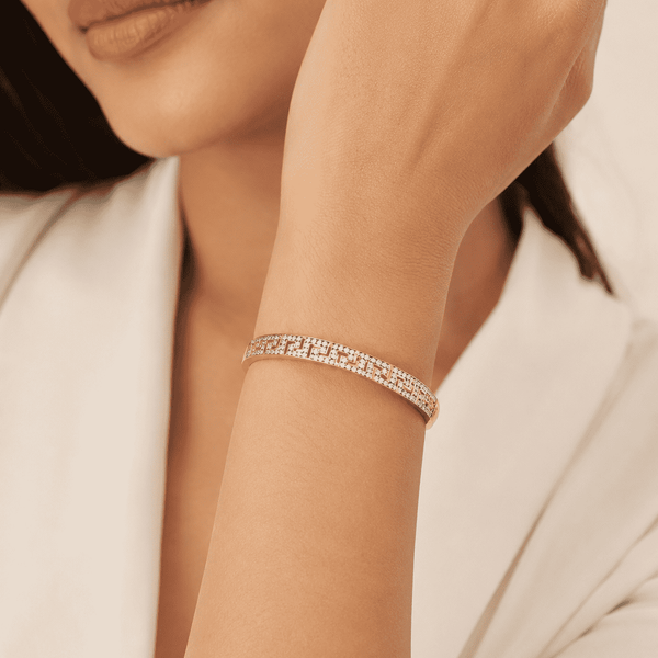 The Labyrinth Gold Cuff — Gold Plated Maze Bangle by House of Zena, front view — Anti-Tarnish Waterproof Jewellery | House of Zena