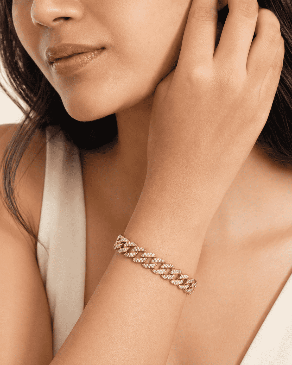 The "Rich Auntie" Pavé Chain — Gold Plated Pavé Cuban Bracelet by House of Zena, front view
