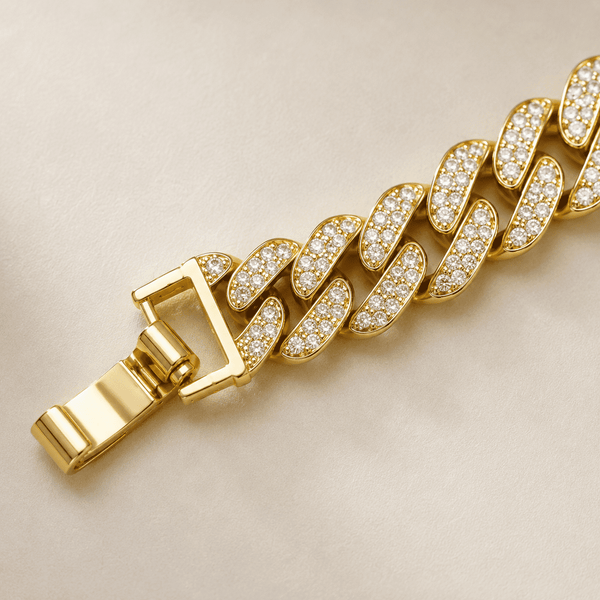 The "Rich Auntie" Pavé Chain — Gold Plated Pavé Cuban Bracelet by House of Zena, styled on model — Anti-Tarnish Waterproof Jewellery | House of Zena