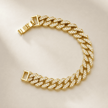 The "Rich Auntie" Pavé Chain — Gold Plated Pavé Cuban Bracelet by House of Zena, side angle